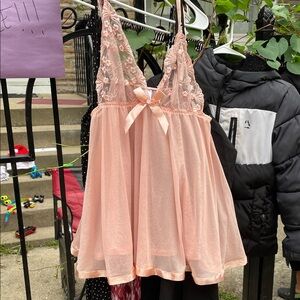 Peach Lace Babydoll Dress